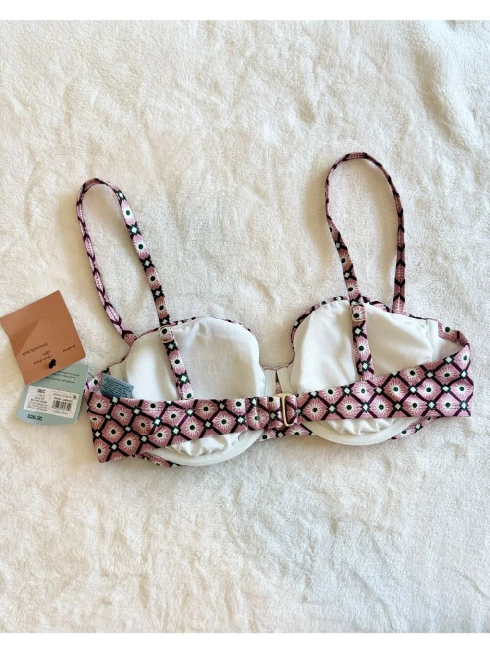 NWT Shade & Shore Pink and Black Geometric Patterned Underwire Bikini Top - 36C